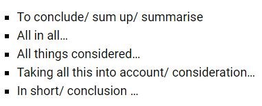Фразы для итоговых предложений в сочинении ЕГЭ по английскому языку